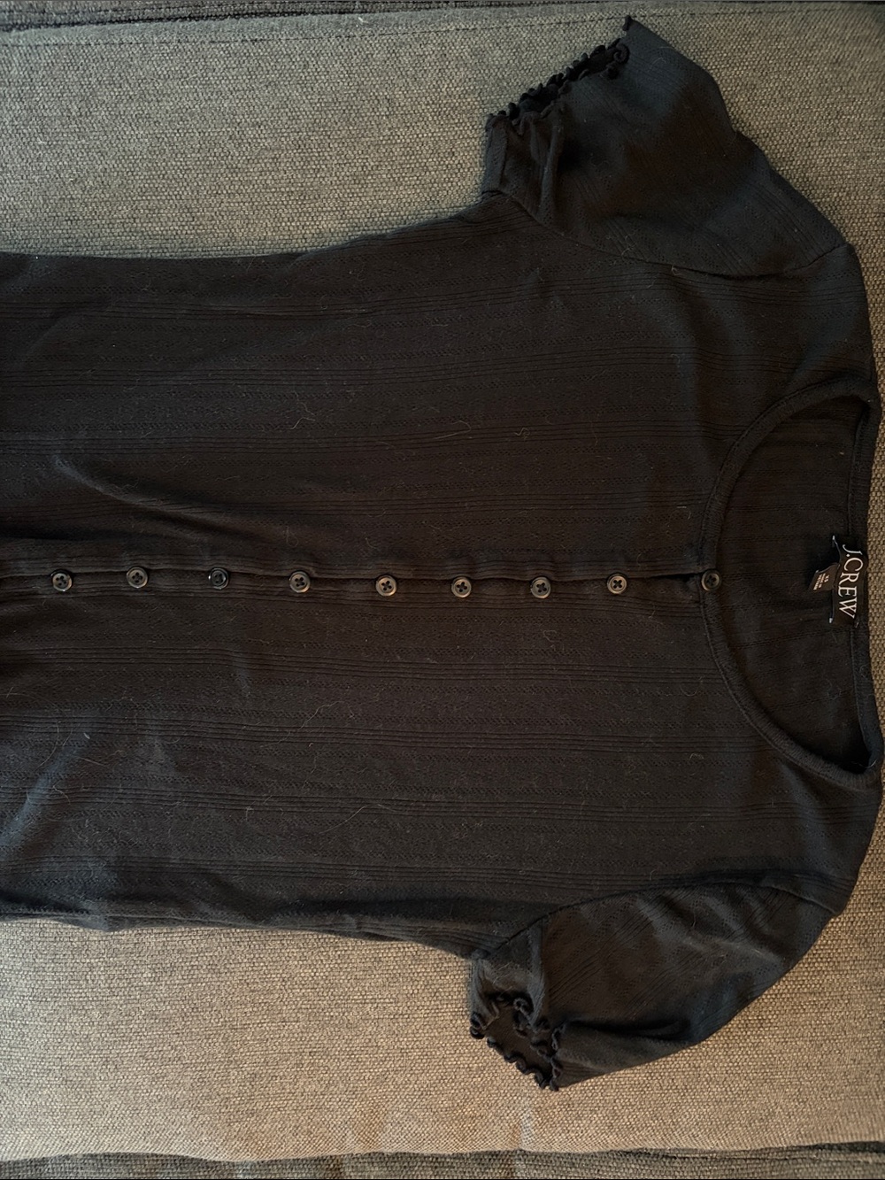 J. Crew Black Short-Sleeve Button-Front Knit Top